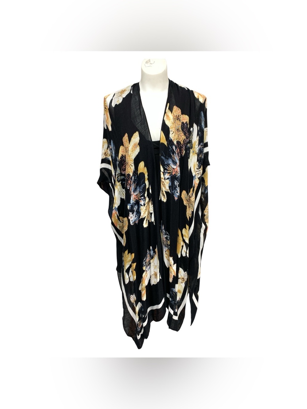 Black Floral Sheer Kimono Cover-Up Size O/S
